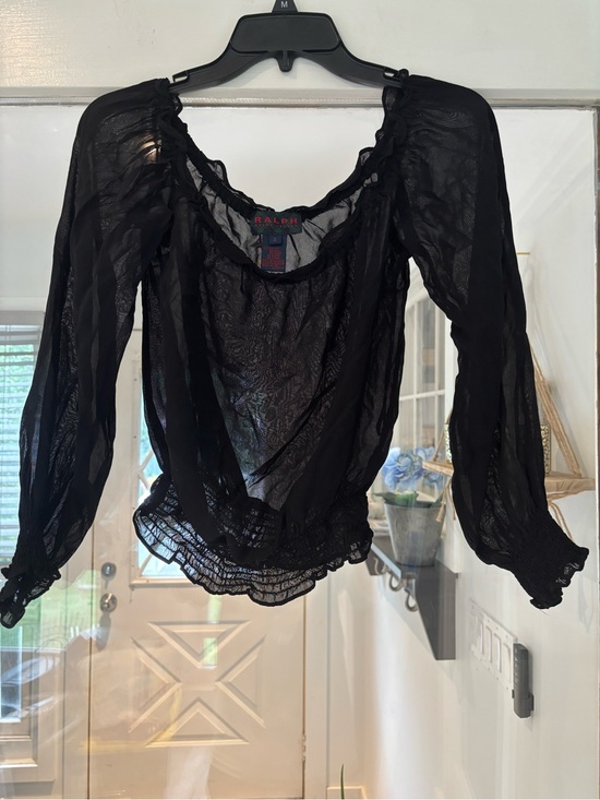 Ralph Lauren Tops - Vintage Ralph Lauren Black Sheer Ruffled Neck Blouse